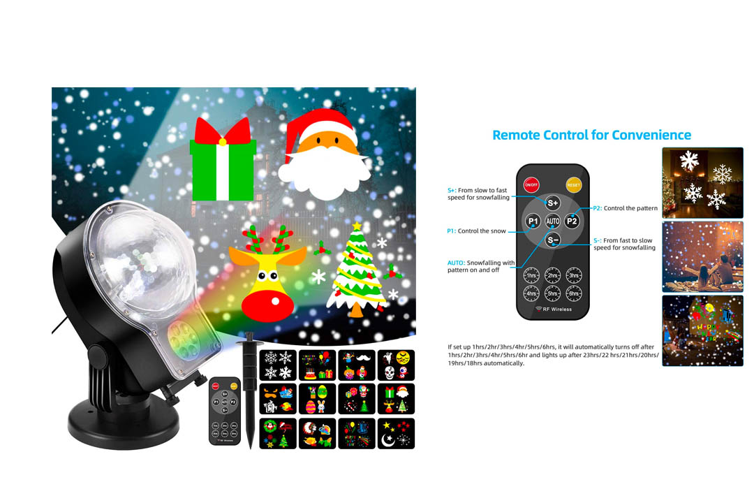 Christmas Projector Lights Outdoor 2-In-1 Snowfall with Moving Patterns