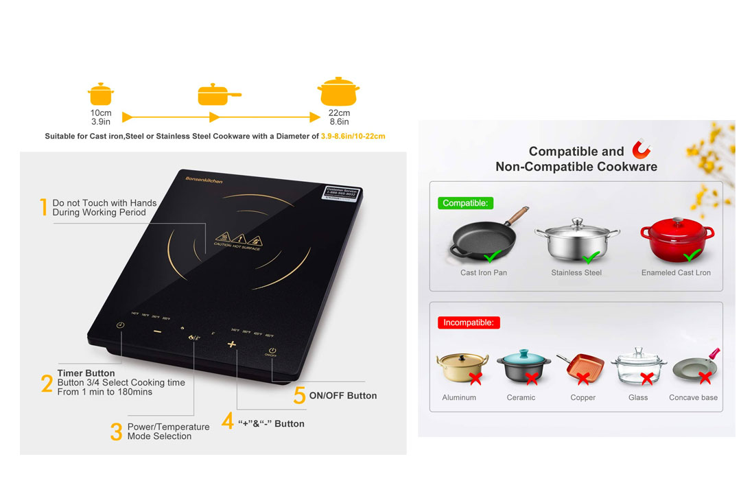 Bonsenkitchen 1800W Portable Induction Cooktop