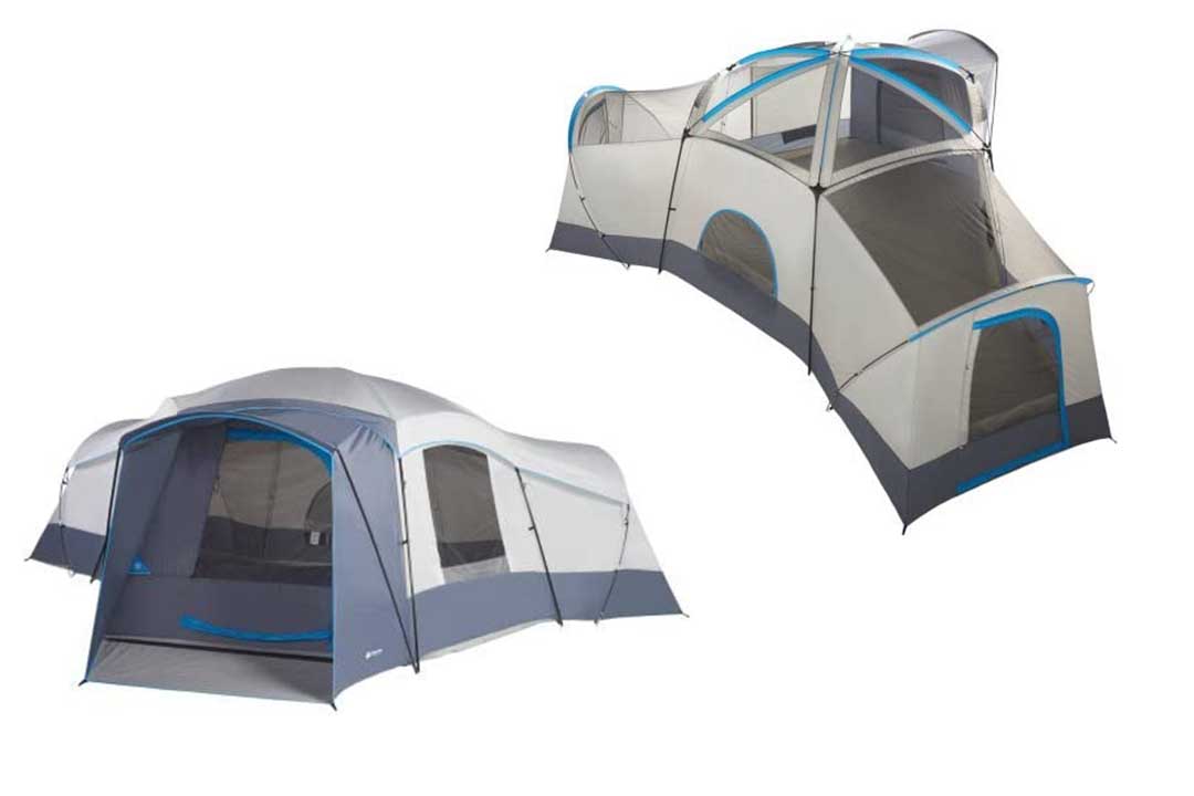 Ozark Trail 16 Person 23.5' x 18.5' with 3 doors and 3 rooms Cabin Tent in Grey/Blue