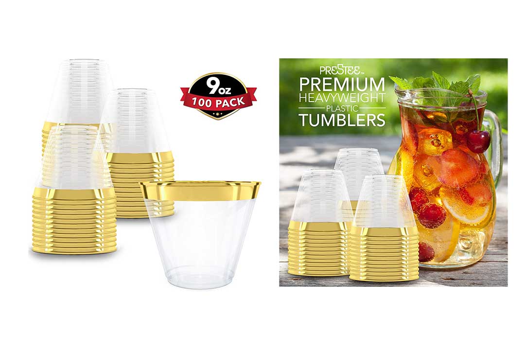 Clear Plastic Cups with Gold Rim