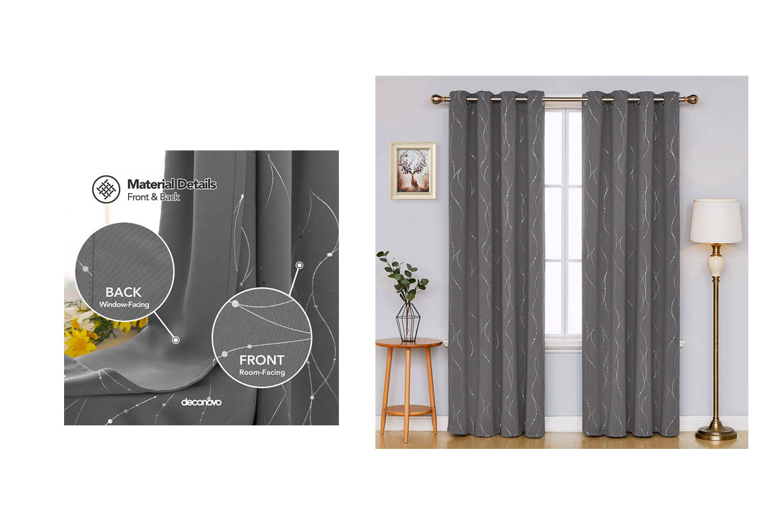 DECONOVO Blackout Curtains Grommets with Dot Pattern