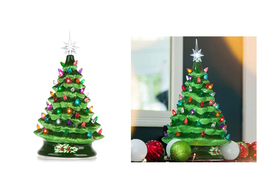 Green Decorative Christmas Tree with Lights