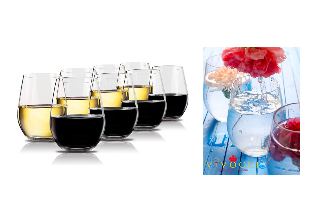 Vivocci Unbreakable Plastic Stemless Wine Glasses